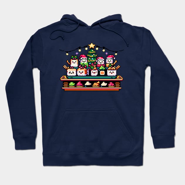 Retro Gaming Christmas Sushi - Vibrant Pixel Art for Holidays Hoodie by Pixel Punkster